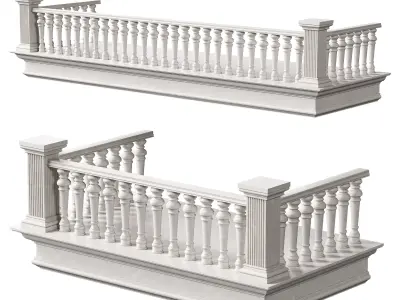 Classical Balcony With Marble Baluster Detailing 3D model