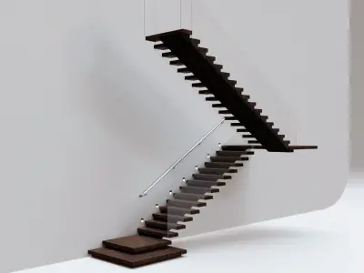 Stairs Set 03 - 2 floor Stairs with 3 diferent designs Low-poly 3D model