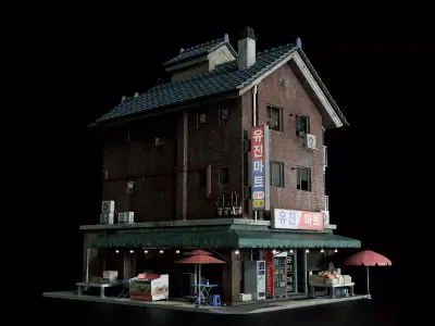 Seoul streets 3d Korean city pack hero assets  Low-poly 3D model