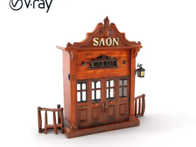 Vintage Western Salon Facade D Model Pack Low-poly 3D model