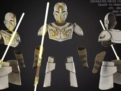 Jedi Temple Guard Full Armor and Lightsaber for Cosplay 3D Model Pack