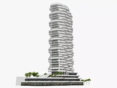 The wave tall building Low-poly 3D model