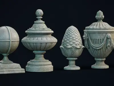 Garden Urns Caps Low-poly 3D model