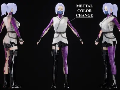 Cyber Samurai Girl Game Ready PBR Character UE 4 Unity Low-poly 3D model
