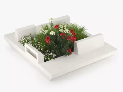 Flowerbed concrete planter with flowers in it 3D model