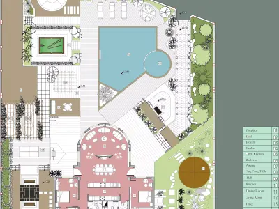 Two-Bedroom Villa Architectural Plan with Landscape Free 3D model