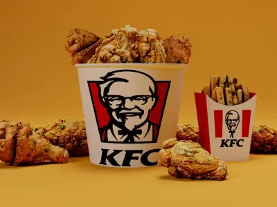 KFC Fried Chicken and Fries 3D Model Ultra Realistic Fast Food Low-poly 3D model