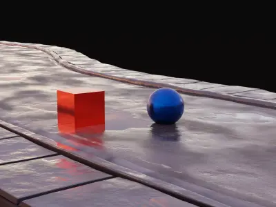 Procedural Repeatable Wet Road and Sidewalk with Puddle Free 3D model