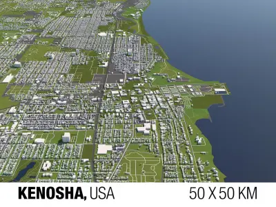 Kenosha Wisconsin USA 50x50km 3D model
