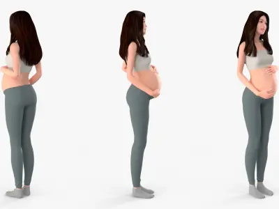  Asian Pregnant Woman Rigged for Cinema 4D 