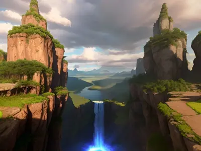 HDRI Skybox Cascading Waterfalls Low-poly 3D model