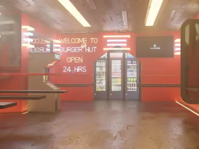 Cyberpunk Low-poly 3D model burger hut in rain 3D model