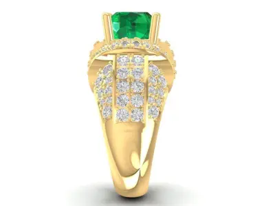 Luxury Emerald Center Diamond Halo Ring 736 3D print model