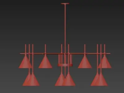 Wide Antique Brass Chandelier 3D model