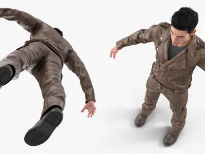  Male Rocker in Outfit Leather Brown Fur 