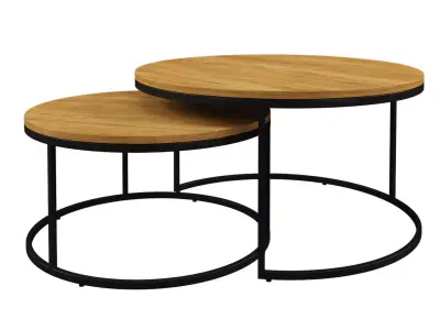Spiro oak black set of industrial round coffee table Actona 3D model