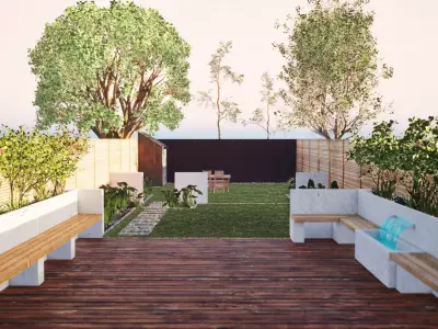 Garden Oasis with Green Road Surround 3D model