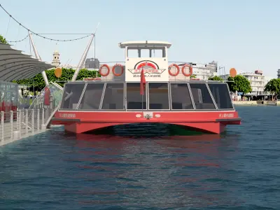  Chinese Cruise Boat Floating on Water 