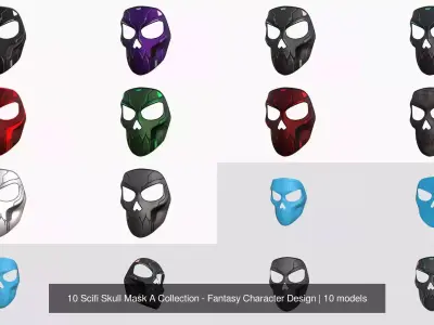 10 Scifi Skull Mask A Collection - Fantasy Character Design 3D Model Pack