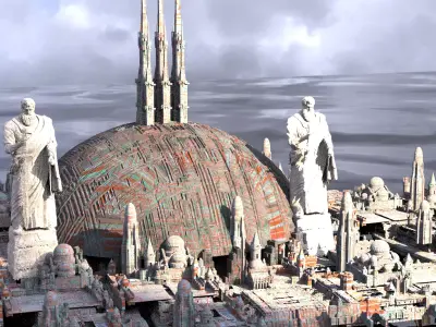 Stars Wars influenced City with statues Kit bash 3D model