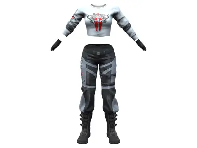 Space Biker Full Pants Cropped Top Boots Outfit Low-poly 3D model