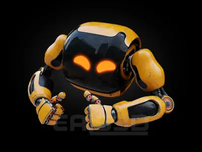 Cute Space Robot Rigged H-72 Yellow 3D model