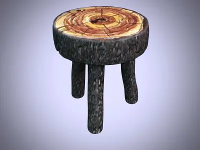 cartoon Old Wooden Chair2 Low-poly 3D model