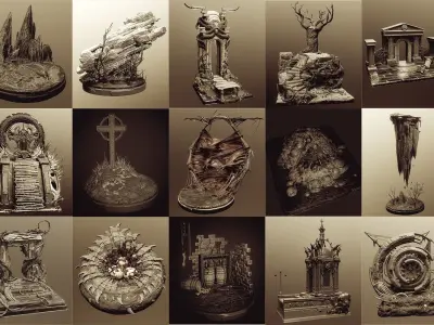 Dioramas - 15 modular figurine bases environment kits 3D model