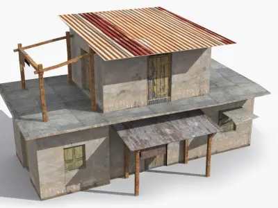 Slum k old building with wooden roof Low-poly 3D model