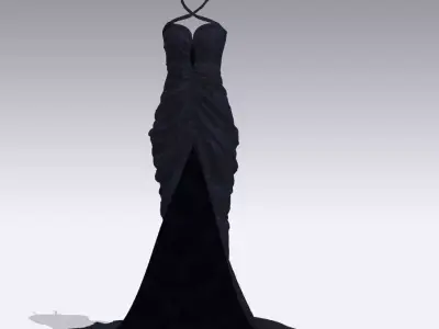 dress draped skirt center slit detail cross x neckline  Low-poly 3D model