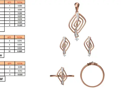 Light wt Ring Earrings Pendant set stl jcd 1-render details  3D print model 9