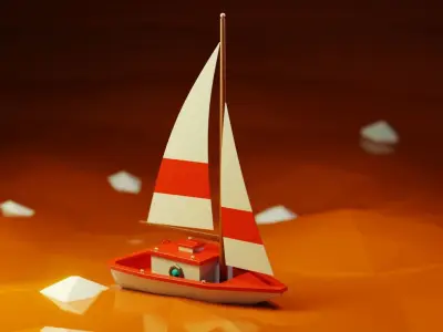 Stylized Low Poly Sailboat - Optimized 3D Model Asset Low-poly 3D model