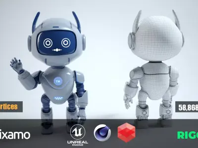 AstroBuddy  Futuristic Mascot Robot Character Low-poly 3D model