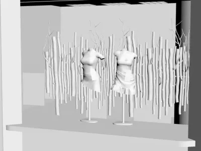 Shop windows in green color 3D model