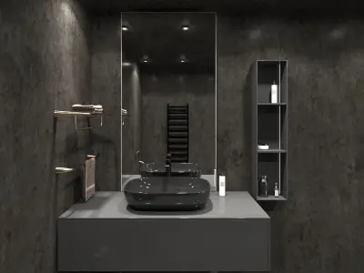 Black Bathroom Interior Design 3D Scene  3D model