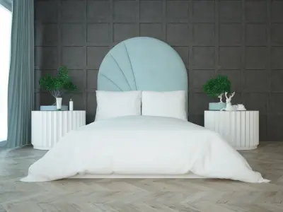 Bedroom interior scene with terrace window 3D model