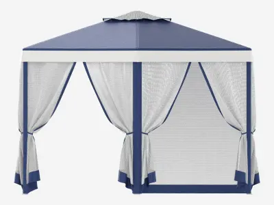 Hexagonal Garden Gazebo with Side Panels 01 3D model