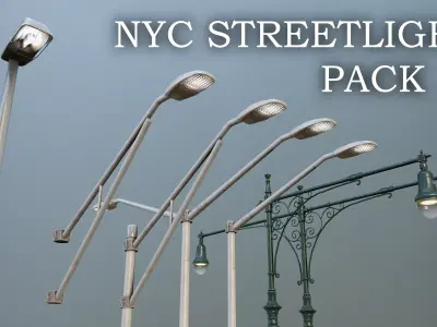 NYC Streetlight Pack  Low-poly 3D model