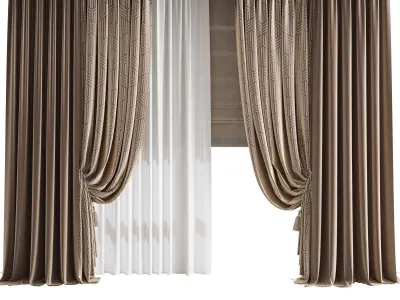 classic curtains with roman and linen tulle 01 Low-poly 3D model