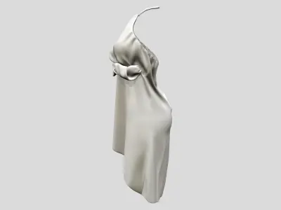 Halter Neck Ruched Chest Tail Back Mini Dress Low-poly 3D model