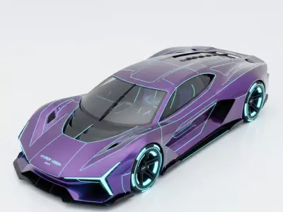 Hyper Vision Futuristic Supercar with Cyan Tron Style Accents Low-poly 3D model