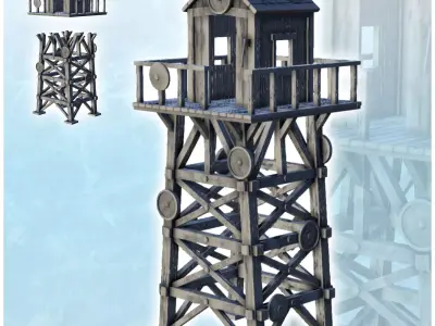 Wooden watchtower with guardhouse 11 3D print model