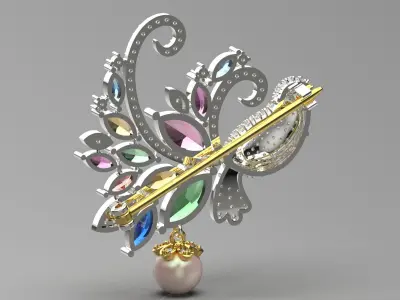White Gold Diamond and Rainbow Stone Brooch sj0013 3D print model