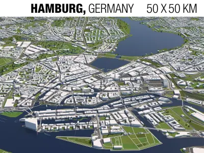 Hamburg Germany 50x50km 3D Model City Map 3D model