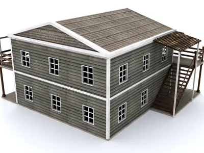 Hotel wooden house Low-poly 3D model