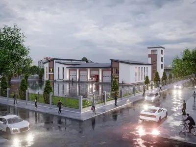 fire station Low-poly 3D model