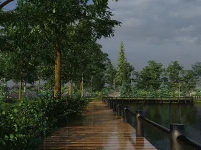 Covered bridge cross four seasons spring summer autumn winter 3D model