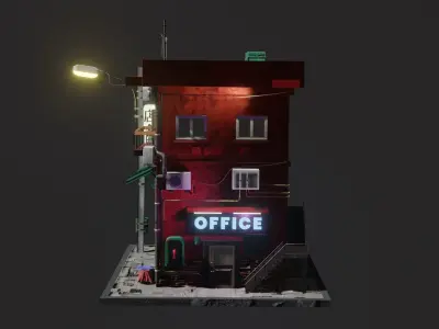 Building with neon sign 3D model
