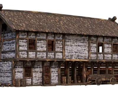 Old Medieval Building House 4K Textures GameReady 64 Low-poly 3D model