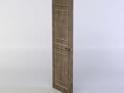 Door wooden with glass panels Low-poly 3D model